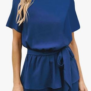 Blue, Short Belted Summer Romper